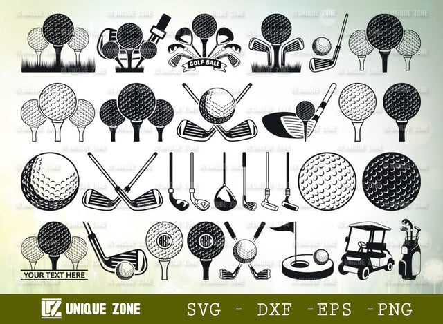Golf Ball SVG Bundle Golf Club Sports Golf Bag Silhouette Golf Car Cut File Bundle SVG Unique Zone 