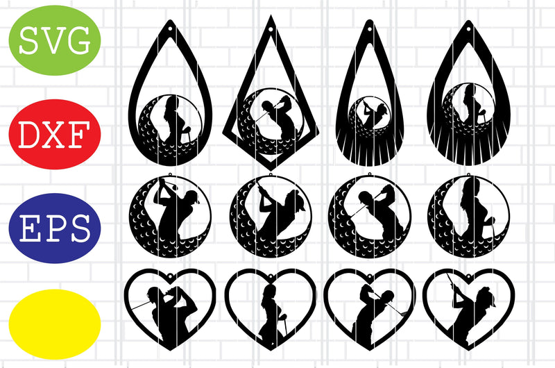 Golf Earring Svg, Sport Earring Svg, Golf Heart Earring Svg, Jpg, Eps, Dxf Files SVG DigitalSvgFiles 