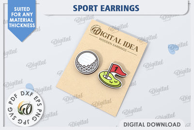 Golf Earrings Laser Cut. Sports Stud Earrings SVG SVG Evgenyia Guschina 