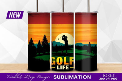 Golf Silhouette Sunset Landscape Tumbler Png Sublimation Regulrcrative 