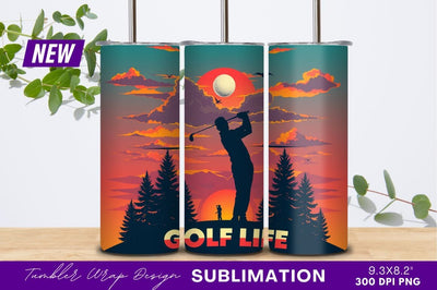 Golf silhouette sunset scene tumbler png Sublimation Regulrcrative 