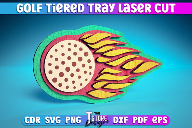 Golf Tiered Tray Laser Cut | Tiered Tray Laser Cut Design | CNC Files SVG The T Store Design 