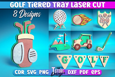 Golf Tiered Tray Laser Cut | Tiered Tray Laser Cut Design | CNC Files SVG The T Store Design 