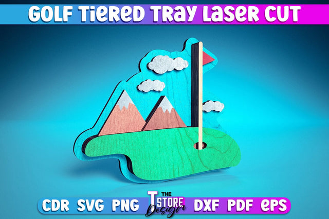 Golf Tiered Tray Laser Cut | Tiered Tray Laser Cut Design | CNC Files SVG The T Store Design 