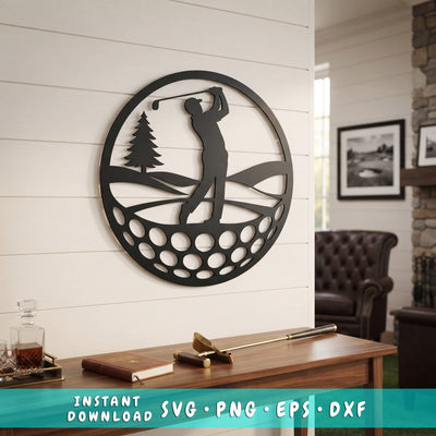 Golfer Laser SVG | Golf Ball Metal Wall Art DXF | Golf Player Silhouette CNC Plasma Cut File | Laser Cut Svg | Golf Course Decor SVG HappyDesignStudio 