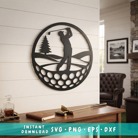 Golfer Laser SVG | Golf Ball Metal Wall Art DXF | Golf Player Silhouette CNC Plasma Cut File | Laser Cut Svg | Golf Course Decor SVG HappyDesignStudio 