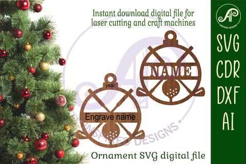 Golfers Christmas Ornament SVG laser cut SVG APInspireddesigns 