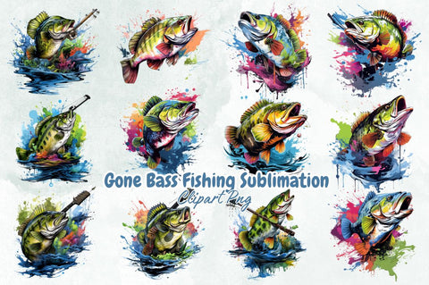 Gone Bass Fishing Sublimation Clipart Bundle Sublimation Designangry 