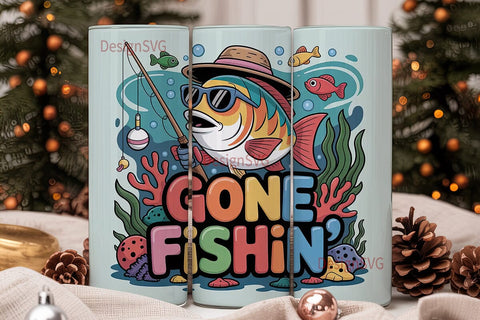Gone Fishing 20oz Tumbler Wrap Sublimation DesignSVG 
