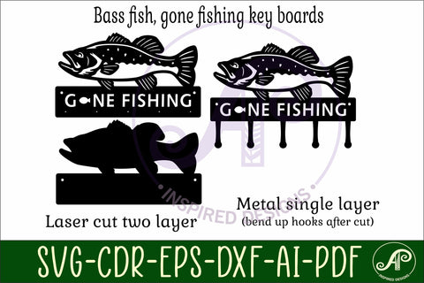 Gone fishing bass fish Key holder designs for wood and metal SVG APInspireddesigns 