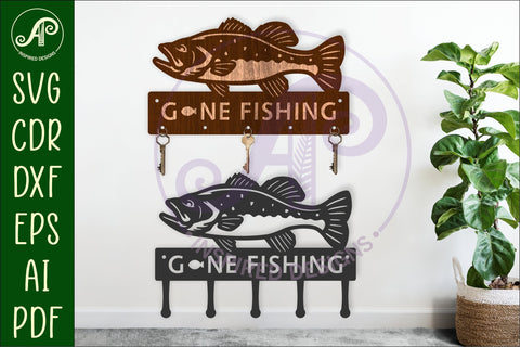 Gone fishing bass fish Key holder designs for wood and metal SVG APInspireddesigns 