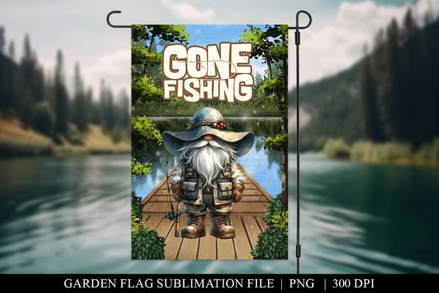 Gone Fishing Cute Gnome Garden Flag Sublimation PNG Sublimation BijouBay 