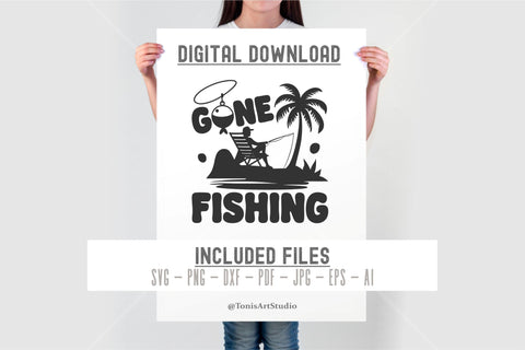 Gone Fishing Svg | Laser Cut Door Hanger | Glowforge File SVG TonisArtStudio 