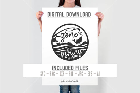 Gone Fishing Svg | Laser Cut Door Hanger | Glowforge File SVG TonisArtStudio 