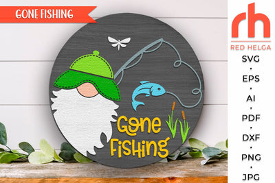Gone Fishing SVG, Layered Door Sign Cut File, Summer Hanger SVG RedHelgaArt 