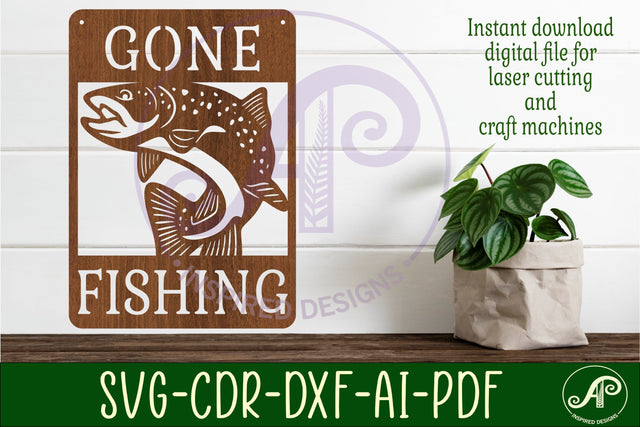 Gone fishing wall art sign, SVG file. vector file SVG APInspireddesigns 