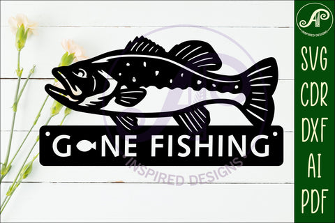 Gone fishing wall sign design laser cut Bass fish SVG APInspireddesigns 