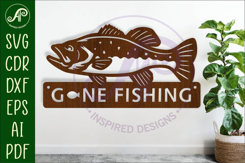 Gone fishing wall sign design laser cut Bass fish SVG APInspireddesigns 