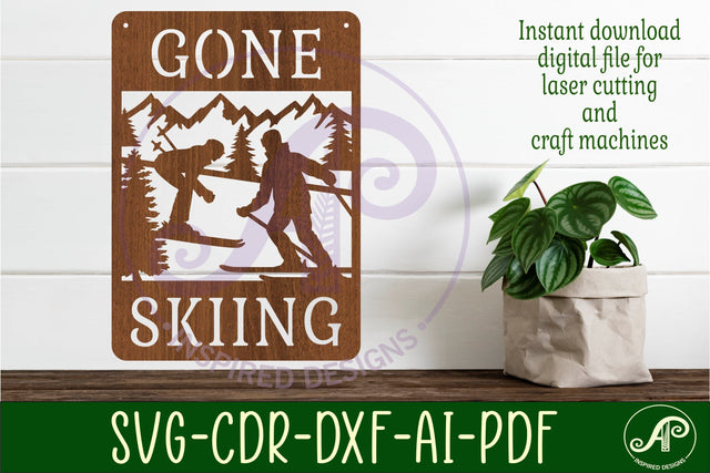 Gone Skiing wall art sign, SVG file. vector file SVG APInspireddesigns 