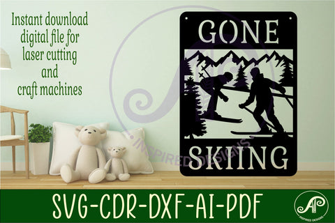 Gone Skiing wall art sign, SVG file. vector file SVG APInspireddesigns 