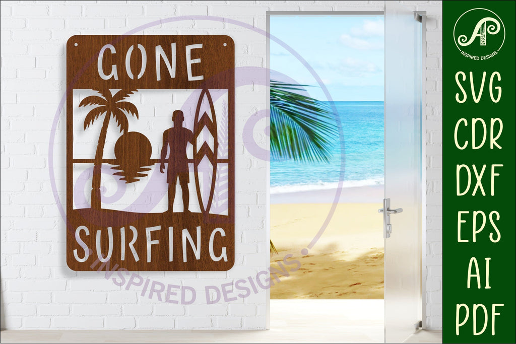 Gone Surfing wall art sign, laser cut design - So Fontsy