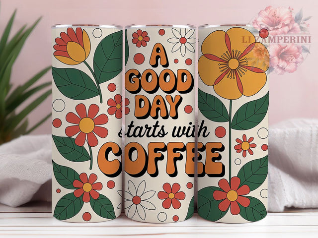 Good Day Coffee Quote 20oz Tumbler Wrap, Good Day Coffee, Starts with Coffee, Coffee Quote Design, Vintage Coffee PNG, 20oz Tumbler Wrap, Coffee Lover Design, Retro Sublimation PNG Sublimation Li Zamperini 