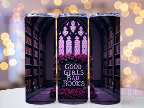 Good Girls Tumbler, Bad Books Design, Purple Roses Wrap, 20oz Sublimation, Book Lover Gift, Literary Decor, Digital Download Sublimation SvggirlplusArt 