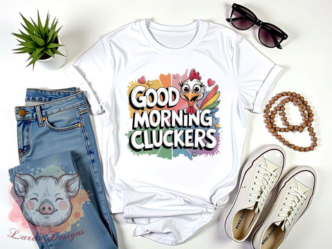 Good Morning Chicken, Clucker PNG, Farm Animals, Cute Chicken Art, Breakfast Clipart, Chicken Lover Gifts, Morning Humor, Digital Download Sublimation Lara' s Designs 