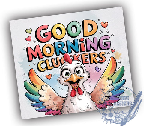 Good Morning Cluckers, Chicken Tumbler, Tumbler Design, Sublimation PNG, 20 oz Tumbler, Funny Chicken, Farmhouse Drinkware, Chicken Lover Gift Sublimation ToriDesigns 