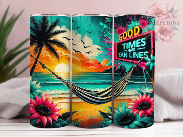 Good Times And Tan Lines Tumbler Wrap, Tropical Vibes Mug, Good Times Cup, Ocean Sunset Wrap, Vacation Aesthetic Design, Fun Sun Lover Gift, Sublimation Tumbler Wrap Sublimation Li Zamperini 
