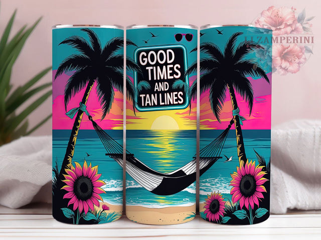 Good Times And Tan Lines Tumbler Wrap, Tropical Vibes Mug, Good Times Cup, Ocean Sunset Wrap, Vacation Aesthetic Design, Fun Sun Lover Gift, Sublimation Tumbler Wrap Sublimation Li Zamperini 