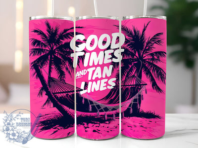 Good Times Tan Lines 20oz Skinny Tumbler, Tropical Summer Beach Vibes Tumbler Png, Straight & Tapered Tumbler Wrap, Instant Digital Download Sublimation ToriDesigns 