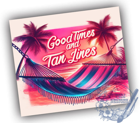 Good Times Tan Lines 20oz Skinny Tumbler, Tropical Summer Beach Vibes Tumbler Png, Straight & Tapered Tumbler Wrap, Instant Digital Download Sublimation ToriDesigns 