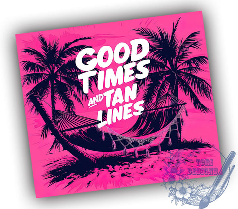 Good Times Tan Lines 20oz Skinny Tumbler, Tropical Summer Beach Vibes Tumbler Png, Straight & Tapered Tumbler Wrap, Instant Digital Download Sublimation ToriDesigns 