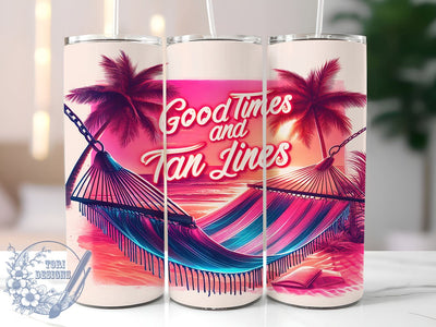 Good Times Tan Lines 20oz Skinny Tumbler, Tropical Summer Beach Vibes Tumbler Png, Straight & Tapered Tumbler Wrap, Instant Digital Download Sublimation ToriDesigns 