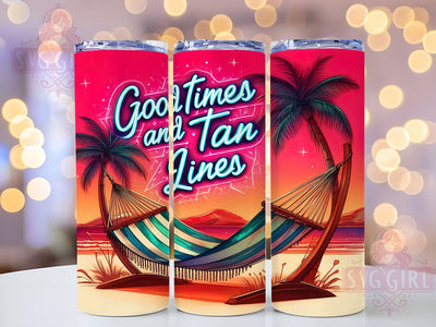 Good Times Tan Lines 20oz Tumbler Wrap Sublimation Design, Straight Tapered Tumbler Wrap, Summer Beach Vibes Tumbler Png, Instant Digital Download Sublimation SvggirlplusArt 