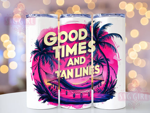 Good Times Tan Lines 20oz Tumbler Wrap Sublimation Design, Straight Tapered Tumbler Wrap, Summer Beach Vibes Tumbler Png, Instant Digital Download Sublimation SvggirlplusArt 