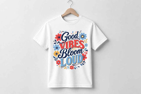 Good Vibes Bloom Loud PNG Floral Sublimation Quote Digital Download SVG BillahCrafts 