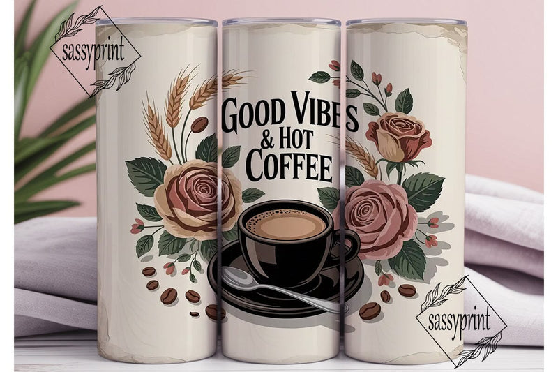 Good Vibes Coffee 20oz Tumbler Wrap Sublimation sassyprint 