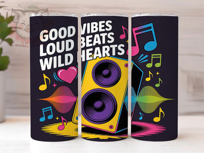 Good Vibes Loud Beats 20oz Tumbler, Inspirational Music Quote, Good Vibes Loud Beats Wrap, Wild Hearts Sublimation Design, Musical Sublimation Design, 20oz Tumbler Wrap, Sublimation Design PNG, Music Gift Sublimation Lara' s Designs 