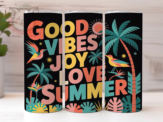 Good Vibes Summer 20oz Tumbler Wrap, Joy Love Summer Sublimation, Tropical Vacation PNG, 20oz Tumbler Wrap, Summer Lifestyle Design, Beach Holiday Sublimation, Coastal Tropical Wrap Sublimation Lara' s Designs 