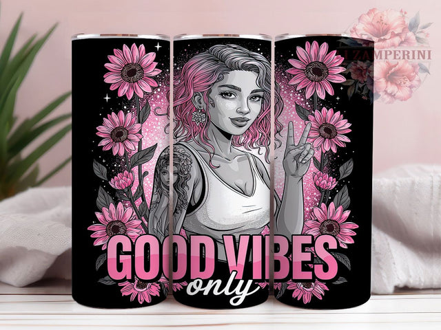 Good Vibes Sunflower Tattoo 20oz Tumbler, Sunflower Tumbler Wrap, Tattoo Girl Tumbler, 20oz Tumbler Wrap, Sublimation Tumbler Design, Boho Aesthetic Tumbler, Digital Download Sublimation Li Zamperini 