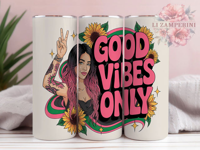 Good Vibes Sunflower Tattoo 20oz Tumbler, Sunflower Tumbler Wrap, Tattoo Girl Tumbler, 20oz Tumbler Wrap, Sublimation Tumbler Design, Boho Aesthetic Tumbler, Digital Download Sublimation Li Zamperini 