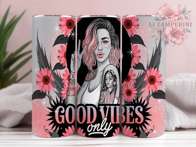 Good Vibes Sunflower Tattoo 20oz Tumbler, Sunflower Tumbler Wrap, Tattoo Girl Tumbler, 20oz Tumbler Wrap, Sublimation Tumbler Design, Boho Aesthetic Tumbler, Digital Download Sublimation Li Zamperini 