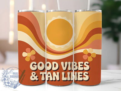 Good Vibes Tan Lines 20oz Tumbler, Tan Lines Phrase, Tropical Coastal Illustration, Sublimation Tumbler Wrap, 20oz Tumbler, Fun Summer Gift, Bright Beach Style Sublimation ToriDesigns 