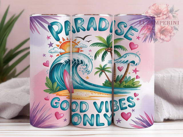 Good Vibes Tropical Beach Tumbler, Paradise Beach Tumbler Wrap, Summer Vacation Sublimation PNG, Tropical 20oz Skinny Tumbler, Beach Vibes Wrap Design, Ocean Sunset Tumbler PNG Sublimation Li Zamperini 