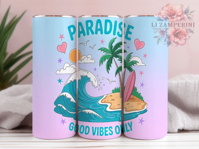 Good Vibes Tropical Beach Tumbler, Paradise Beach Tumbler Wrap, Summer Vacation Sublimation PNG, Tropical 20oz Skinny Tumbler, Beach Vibes Wrap Design, Ocean Sunset Tumbler PNG Sublimation Li Zamperini 