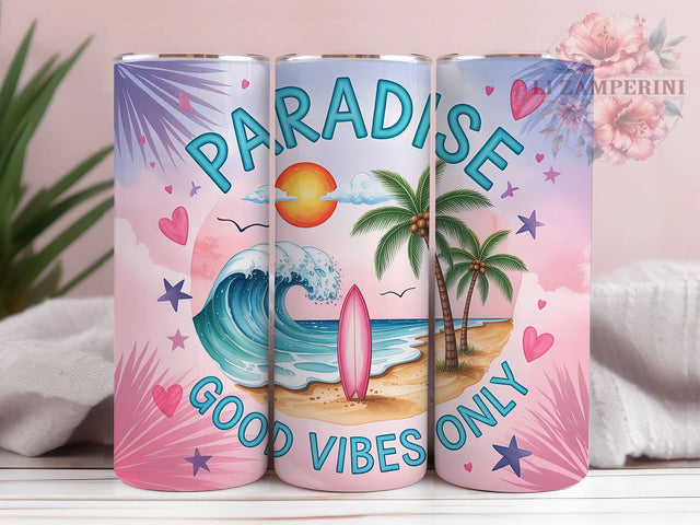 Good Vibes Tropical Beach Tumbler, Paradise Beach Tumbler Wrap, Summer Vacation Sublimation PNG, Tropical 20oz Skinny Tumbler, Beach Vibes Wrap Design, Ocean Sunset Tumbler PNG Sublimation Li Zamperini 