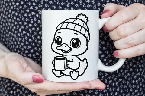 Goose Drinking Coffee| Cute Goose SVG Cutting Files. SVG CosmosFineArt 