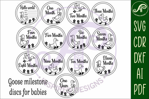 Goose themed Baby monthly milestone discs SVG laser engraved SVG APInspireddesigns 